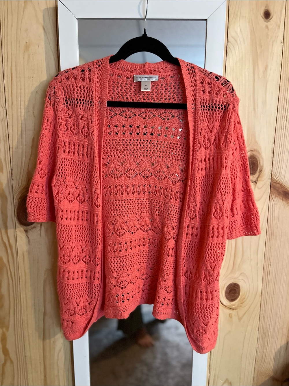Crochet Cotton Ramie Cardigan Coral